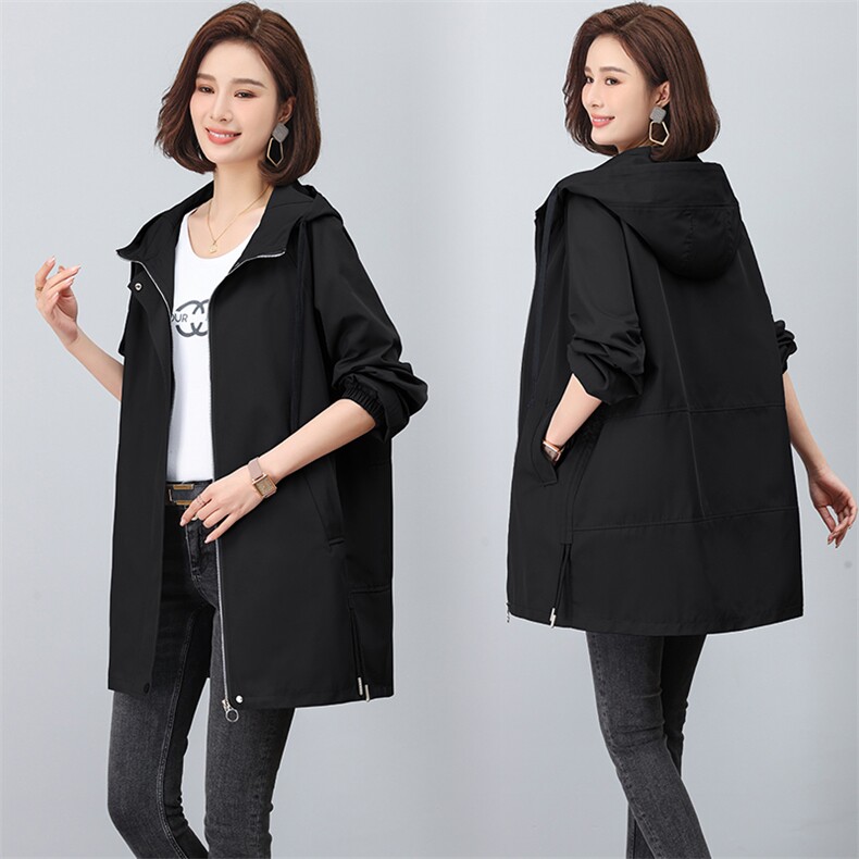 灰蓝色风衣外套女中长款2024新款春秋季妈妈品牌宽松休闲大衣，女装风衣，文熹诺