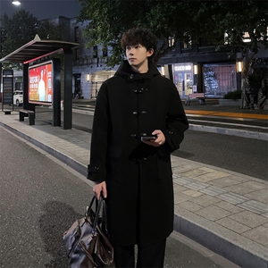 秋冬牛角扣连帽毛呢大衣男小众宽松风衣外套MN00706/P125加棉P135图片