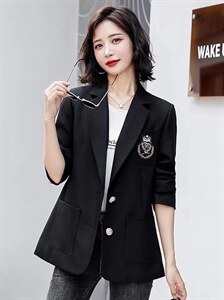 2021秋季新款时尚气质长袖双口袋贴标刺锈学院风西装外套,女装西装,L·H·X