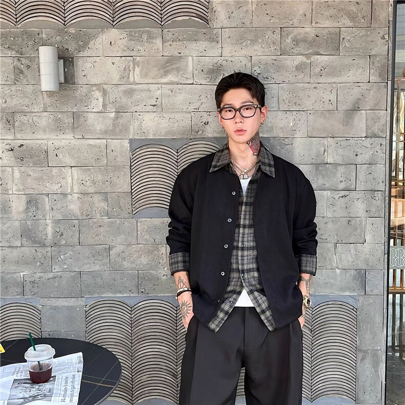 JK728-S-2XL-特P68-现货！假两件拼接新贵衬衫针织衫外套,男装针织衫/毛衣,星座1811B