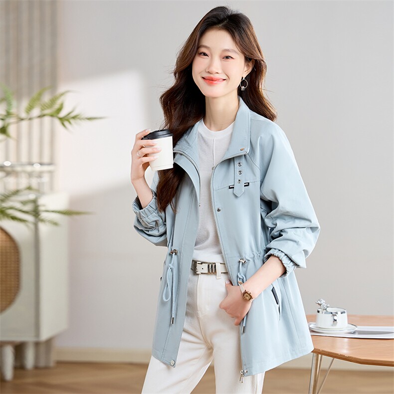 开春外套女休闲中长款2025新款时尚气质收腰显瘦春秋百搭风衣夹克,女装短外套,丽影随形
