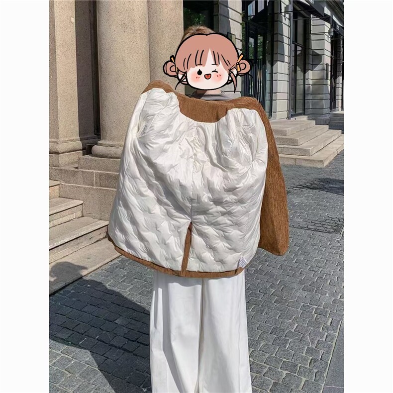 2024年冬季新款西装外套羽绒服厚款气质宽松外套女,女装毛呢外套,红依娜