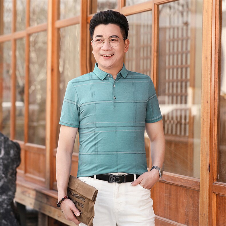 商务休闲男装夏季新款短袖T恤polo衫中年翻领薄款半袖体恤男上装图片