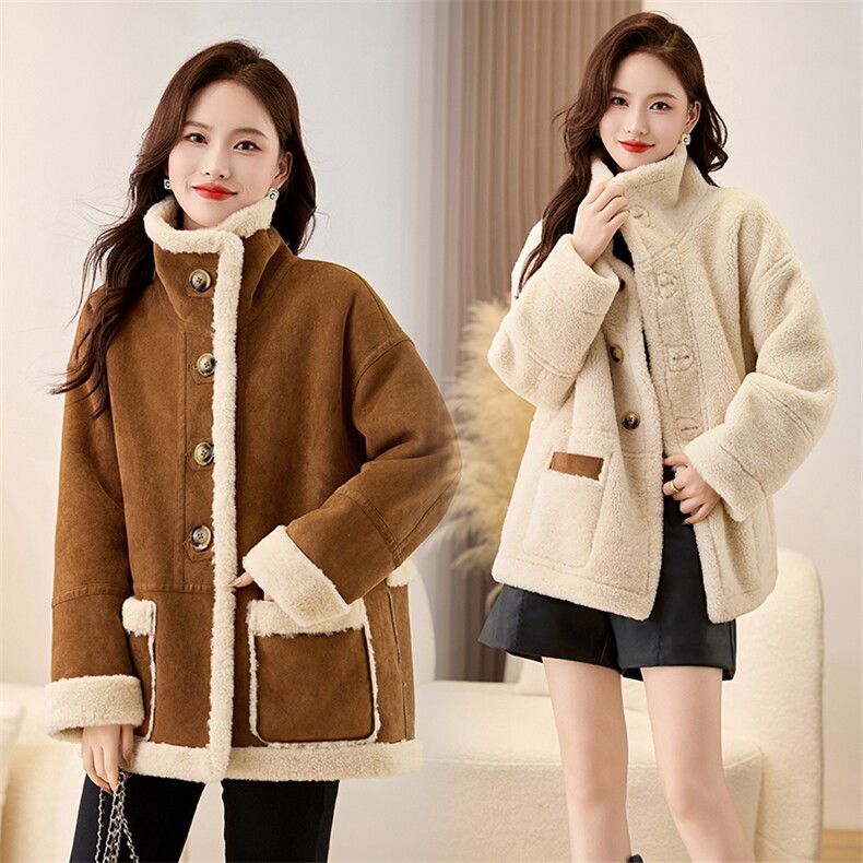 小香风羊羔毛外套女2025冬季新款韩版短款皮毛一体羊羔绒上衣，女装羊羔毛/颗粒绒，秀美人生