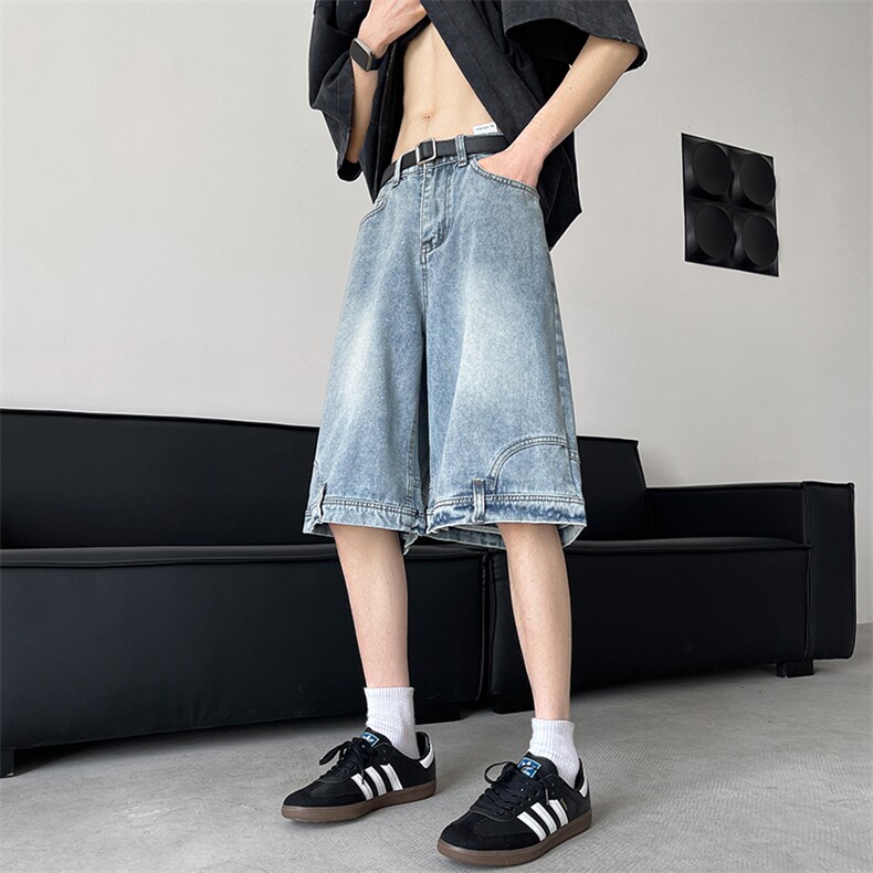 8XL-M 特大码牛仔裤短裤男美式倒装五分裤子宽松直筒DK1527P45图片