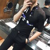 七分袖夏季青春流行潮2021年尖领衬衫印花青年休闲修身型，男装衬衫，星座419（原A233）