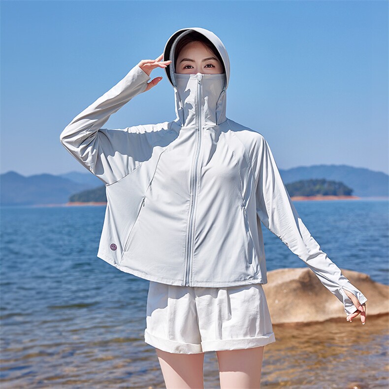连帽防晒衣罩衫女2025夏季新款防紫外线冰丝凉感薄款骑车短款外套,女装防晒衣,可可小西
