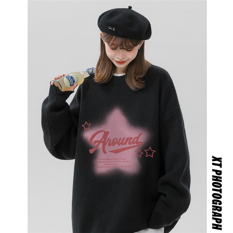 中性风23新款冬季时尚百搭宽松印花毛衣TPM6846特批P40控68，男装针织衫/毛衣，电商A268