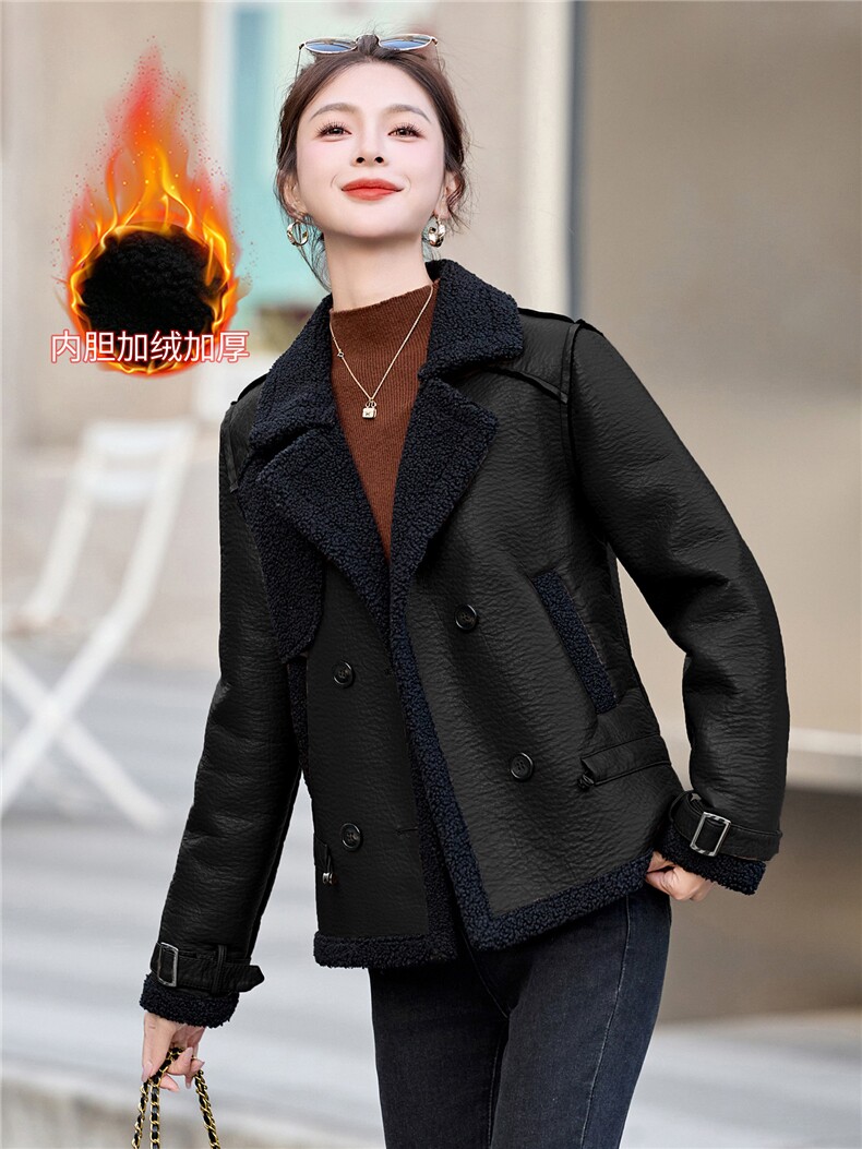 2025年冬季新款现货时尚潮流加绒保暖皮毛一体,女装皮衣,臻衣坊
