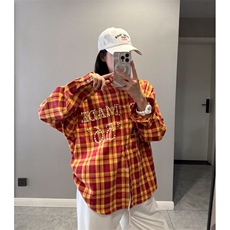 美式复古钉珠设计格子长袖衬衫男女夏季设计感痞帅风衬衣外套，男装衬衫，星座601-1
