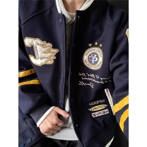 加厚夹棉 美式复古贴布刺绣拼接棒球服JK2506图片
