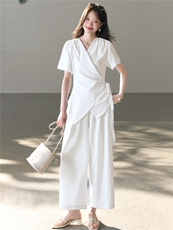 时尚休闲棉麻两件套裤2026年夏季时尚潮流，女装套装/套裙，江南富贵女