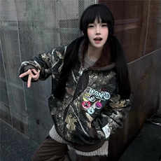 美式连帽牛仔棉服男女重磅迷彩树枝座山雕复古加绒加厚夹克外套潮，男装夹克，星座506A