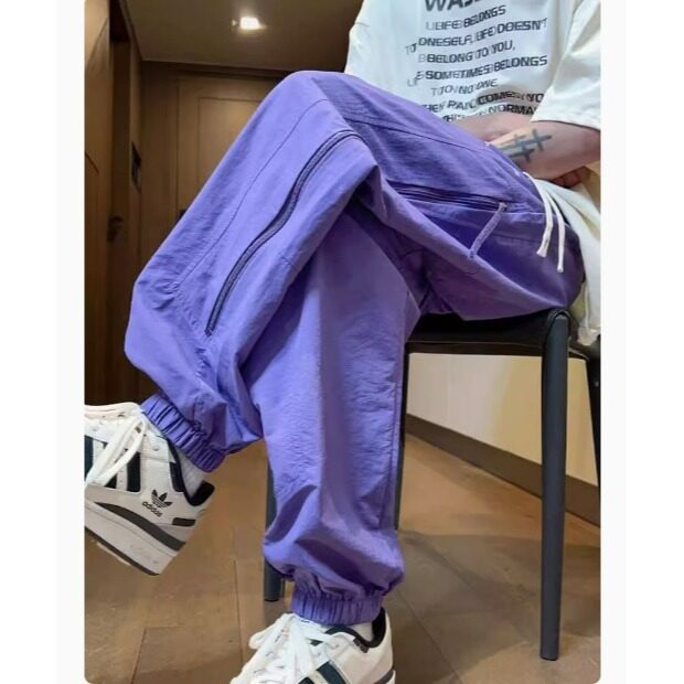 抽绳黑色阔腿裤女学生春夏新款高腰宽松百搭垂感休闲运动直筒长裤,男装休闲裤,星座218-1（原230）