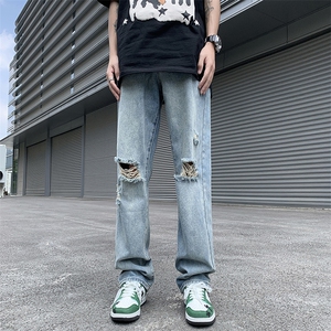 牛仔裤男夏季水洗美式高街复古直筒潮牌宽松阔腿百搭裤N06046-P42图片