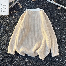 秋季日系复古翻领假两件套头毛衣男潮牌慵懒风高级感情侣针织上衣，男装针织衫/毛衣，星座601-1
