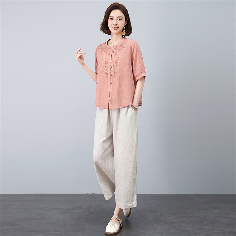 新中式苎麻套装女夏季2025新款妈妈亚麻两件套，女装套装/套裙，忆绮罗