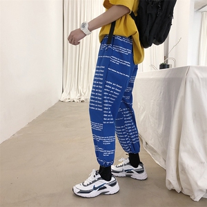 新款大货ins超火的满印束脚裤港风休闲男情侣宽松长裤N001
