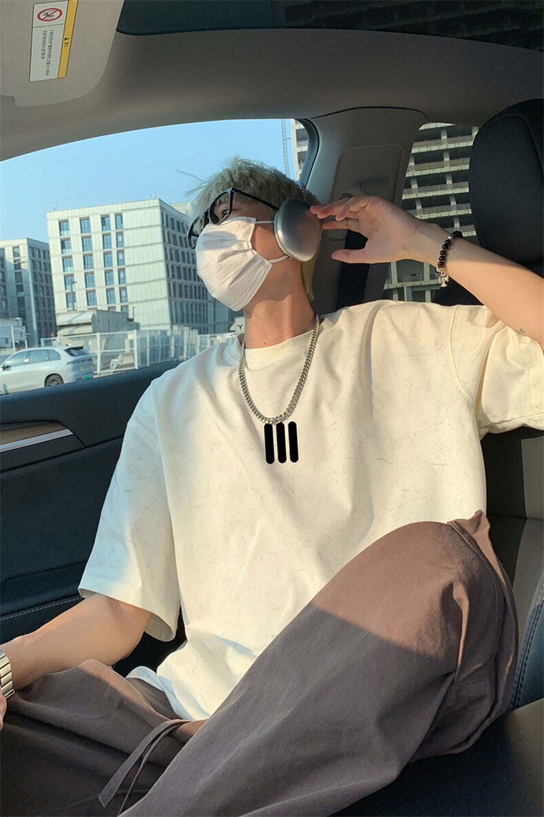 美式重磅做旧印花短袖t恤圆领宽松半袖情侣上衣T3660-特价P28,男装T恤,电商A007