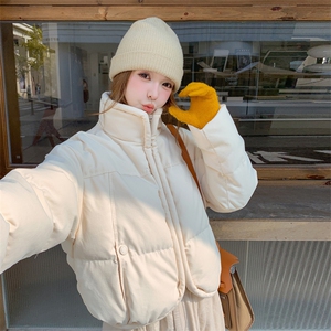 米白色立领保暖羽绒服外套女冬季2025新款小个子90绒面包服巨好看图片