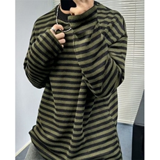 冬季复古慵懒风宽松休闲拼色条纹圆领针织衫套头毛衣男M7193，男装针织衫/毛衣，星座1116A（原606A-3）