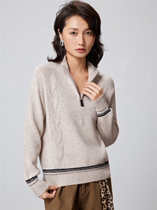 2025年秋季新款半拉链扭花，女装针织衫/毛衣，邦太羊绒