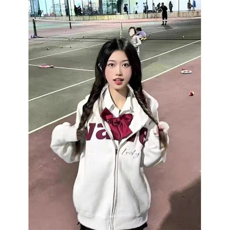 5616-P38美式复古宽松慵懒风拉链连帽卫衣加绒外套,女装短外套,星座617A-2