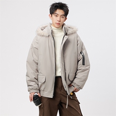 自家图有视频复古加绒毛领外套棉衣新款连帽派克棉服M2572p95，男装棉衣，电商D315