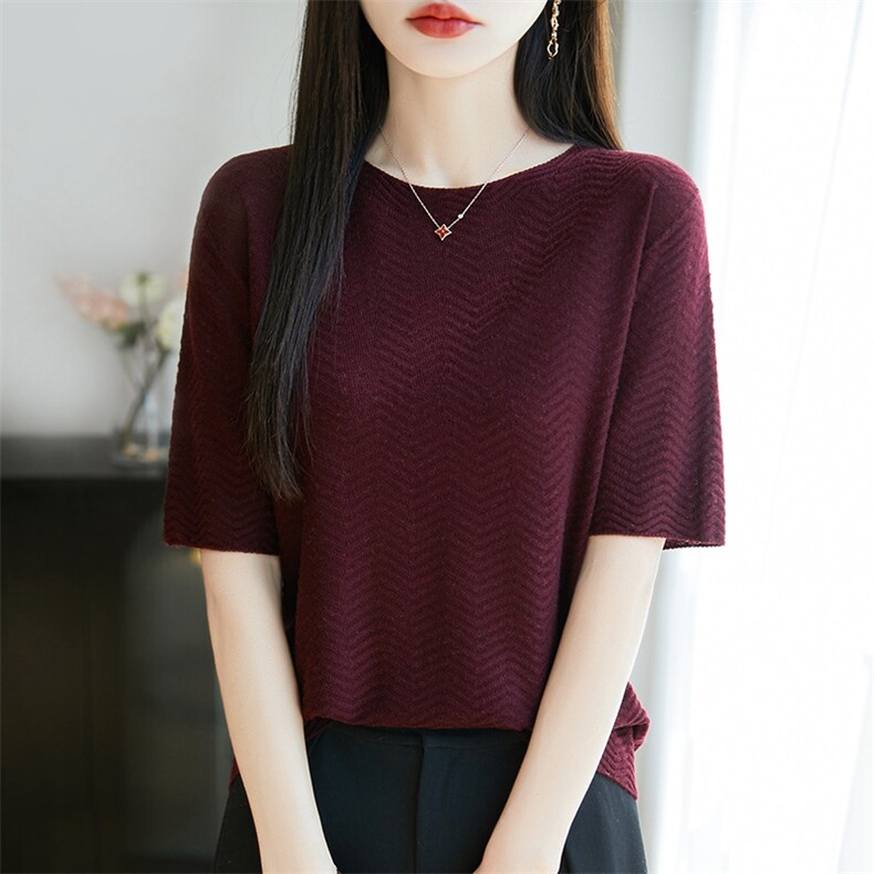 一线成衣无缝精纺薄款醋酸天丝圆领针织短袖T恤女打底衫宽松显瘦，女装T恤，暖烁羊绒