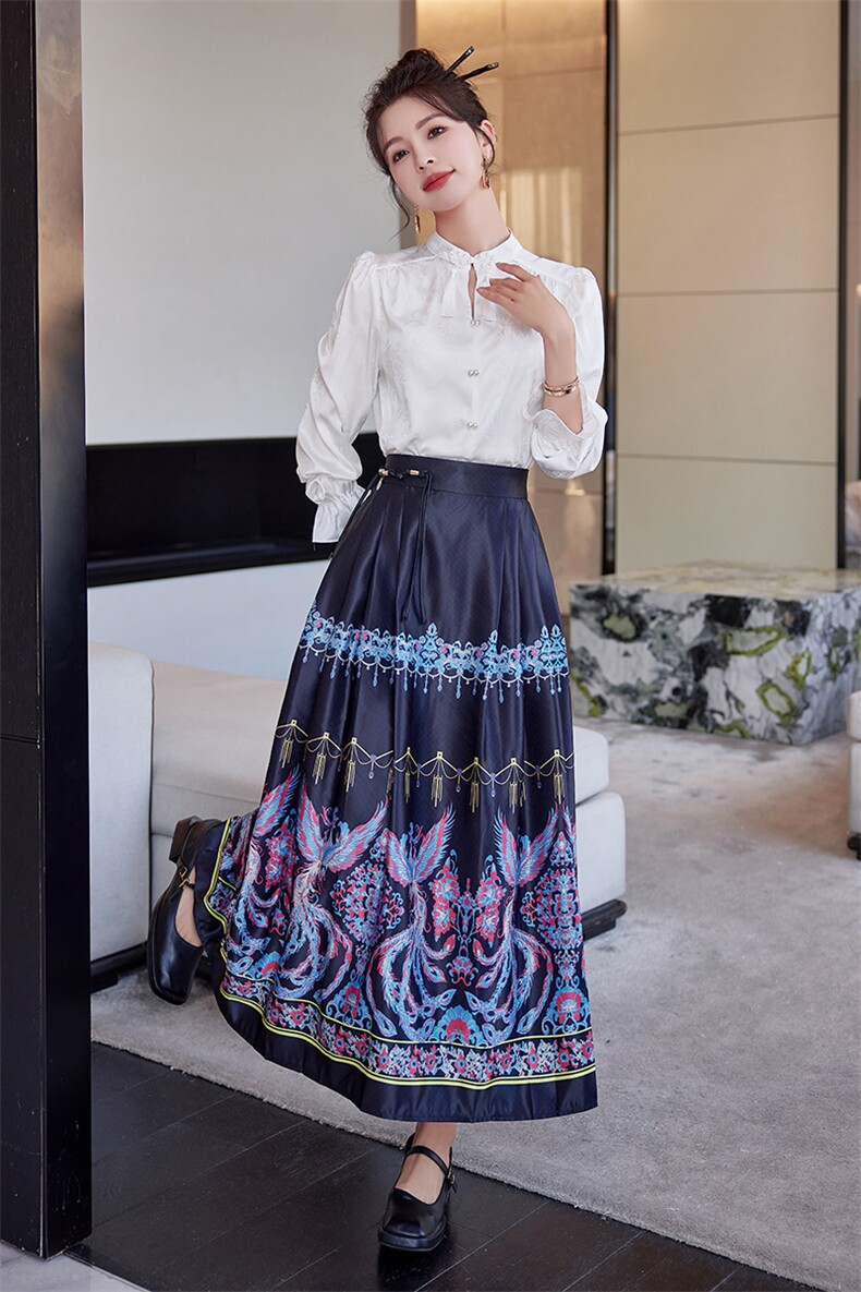 新中式风马面裙女套装日常改良汉服小个子上衣+半身长裙,女装短外套,韩蜜菓