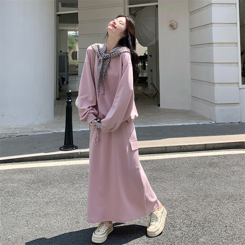 休闲减龄穿搭粉色卫衣套装女春秋2025超火好看高级感半身裙两件套图片