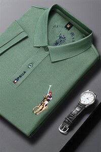 短袖T恤男翻领绣标POLO衫夏季中年男士休闲时尚百搭体恤衫夏装图片