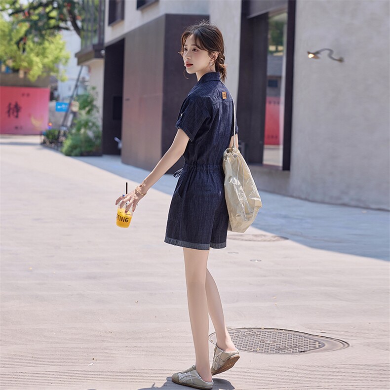 牛仔宽松连体裤女2025夏季新款网红小个子连身短裤高端外穿连衣裤,女装连体裤,E百度