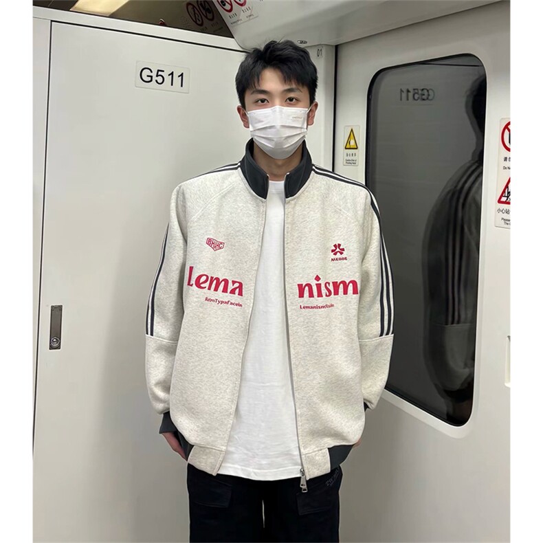 抖音得物美式高街重磅结构设计拼接织带立领印花卫衣外套 ACM4202图片