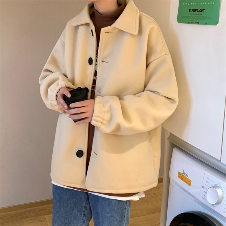 N2070/P75秋冬新款韩版毛呢大衣学生宽松休闲大码呢子外套夹克男,男装毛呢大衣,电商A141