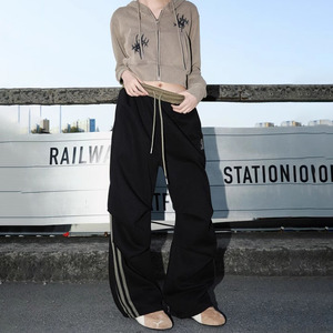 侧条纹休闲卫裤女2025夏季设计感抽绳阔腿运动休闲长裤K6223-P45图片