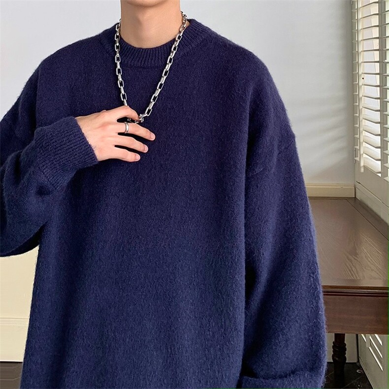 纯色圆领毛衣男女简约宽松秋冬新款加厚oversize潮流打底针织毛衫,男装T恤,星座506A