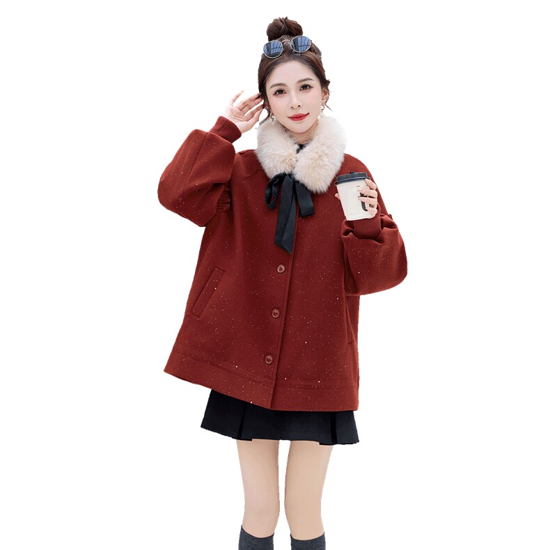 真狐狸毛围脖亮闪闪宽松白鸭绒内胆羽绒服,女装羽绒服,采品优优