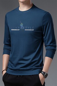 2023春秋季长袖男士圆领印花休闲中年宽松免烫男装加绒卫衣潮图片