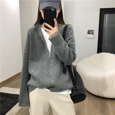 2025秋冬新款休闲拉链加厚外套简约百搭时尚，女装针织衫/毛衣，兰叶羊绒