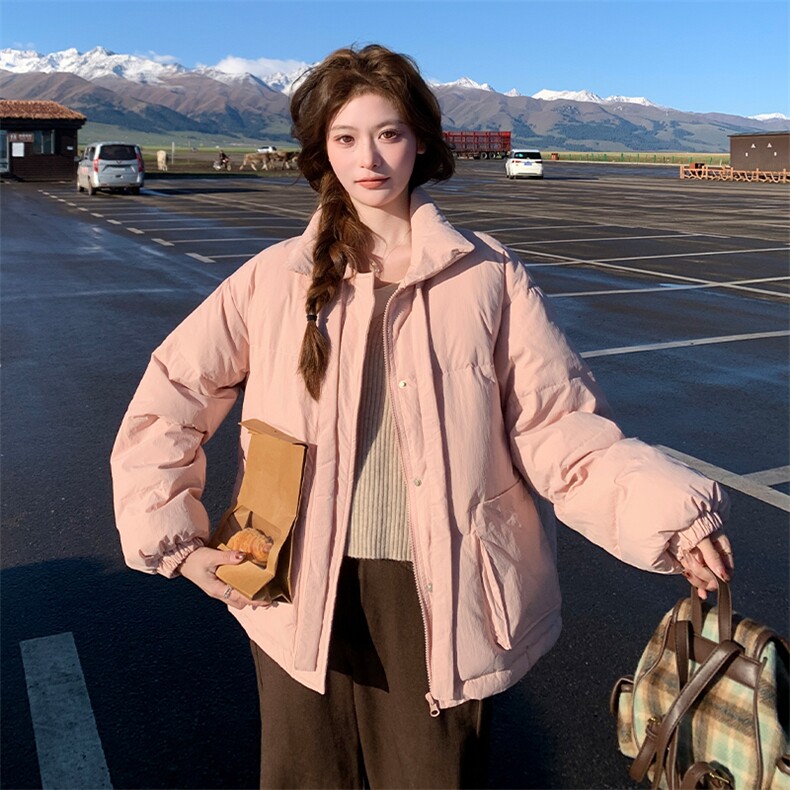 粉色温柔风甜美蝴蝶结羽绒服女2025冬季新款少女感气质白鸭绒外套,女装羽绒服,2C007