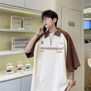 港风重磅全棉撞色插肩袖polo衫短袖男T恤GP3342-p45控78图片