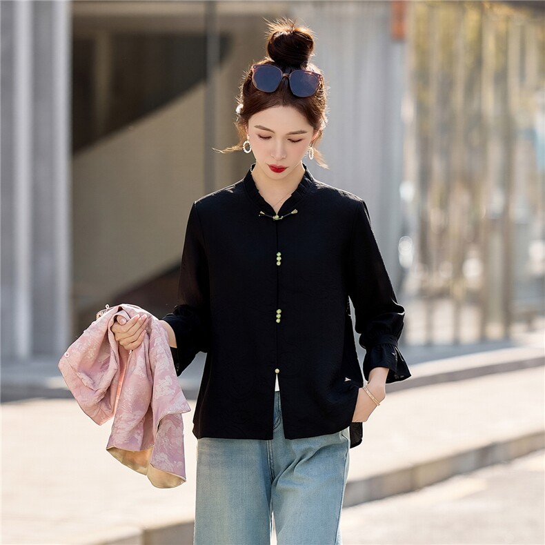 【春季女装新款】2026春夏时尚优雅轻奢新中式立领衬衫,女装衬衫,缘衣格