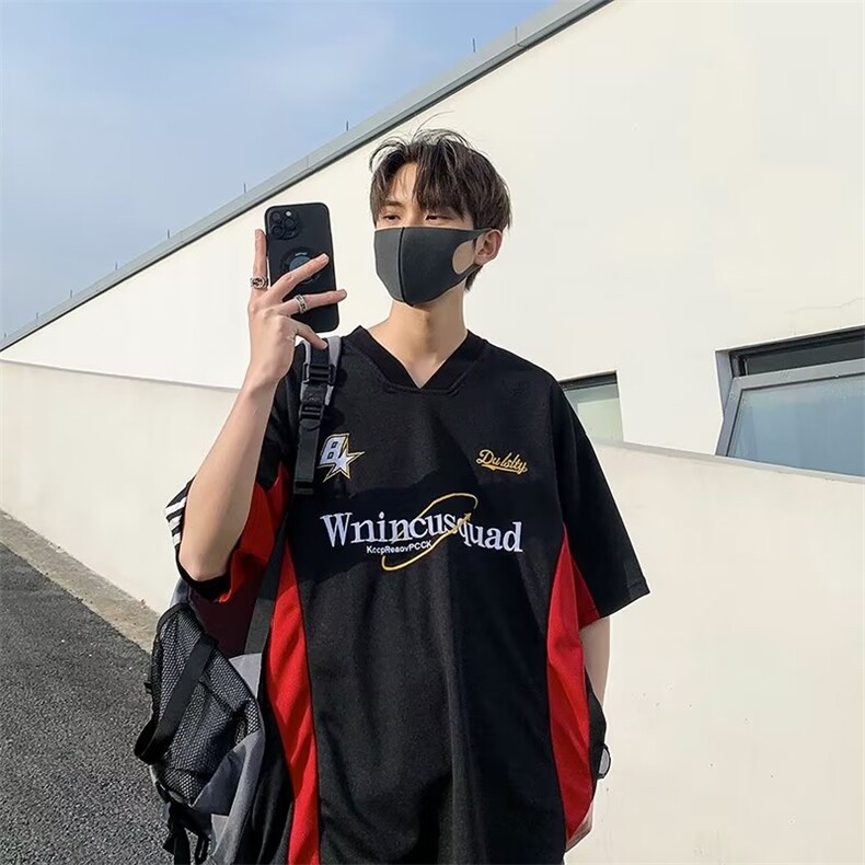 牌夏季潮流男标准青春流行T恤五分袖城市风貌新款日常V领L03P32,男装T恤,星座1116-2
