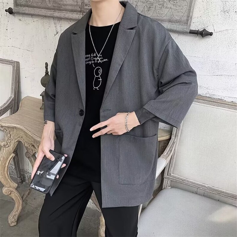 春秋季七分袖西服男休闲韩版中袖小西装潮流薄款短袖外套图片