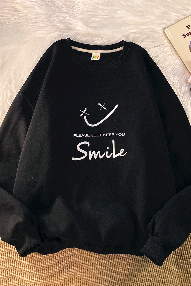 EY38春季新款港风休闲宽松男女创意笑脸圆领长袖套头卫衣平铺P25,男装卫衣,电商C306-1