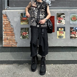 美式复古高街大口袋七分裤男小众宽松阔腿牛仔工装中裤RK3004-P46图片