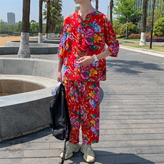 TZ340男士夏季风大花布套装大码宽松凉爽透气民族风个性外套，男装休闲套装，星座115A(原星座507）