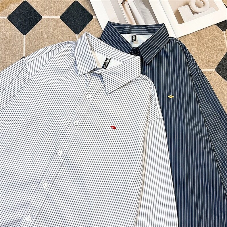 竖条纹衬衫男长袖韩版潮流文艺帅百搭2025春季ins外套CY1069-P42图片