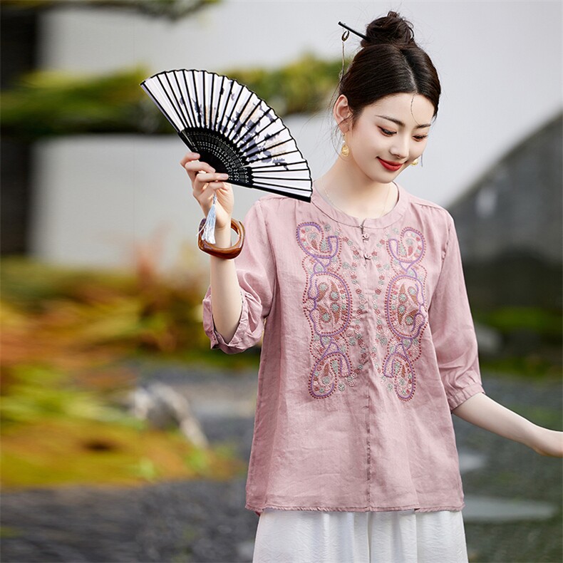 棉麻套装女绣花新款夏装搭配一整套中年妈妈阔腿裤装亚麻两件套,女装套装/套裙,衣之秀